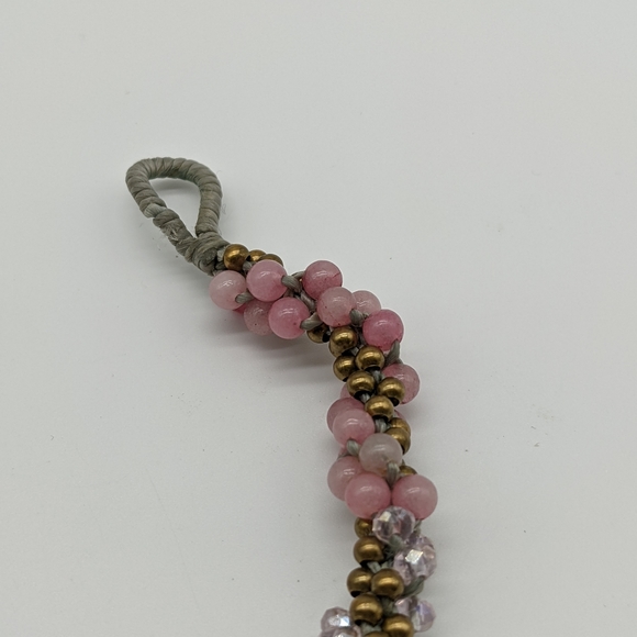 Pink Quartz, Crystal and Goldtone Bead Woven Bracelet - Picture 4 of 6